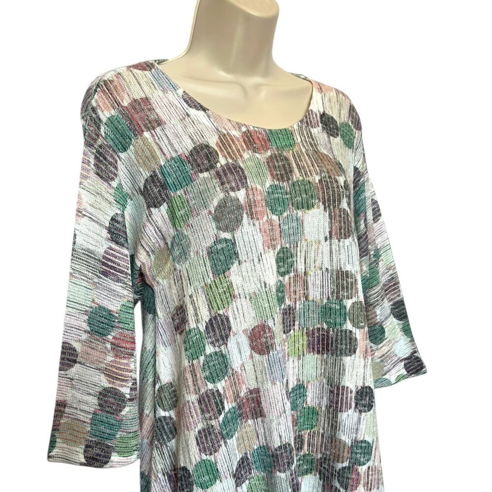 Inoah Mosaic Top Knit Tunic Size M Geometric Pattern Wam Tones - Picture 2 of 10